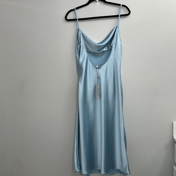 NWT ASOS NA-KD Satin Midi Dress dusty blue - Picture 9 of 10